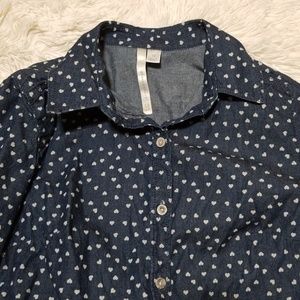 LC chambray button down heart top XS